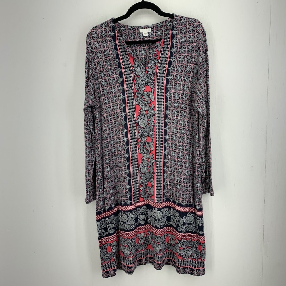 J Jill Womens Large Floral Dress Stretch Artsy Long Sleeve Spring Comfort